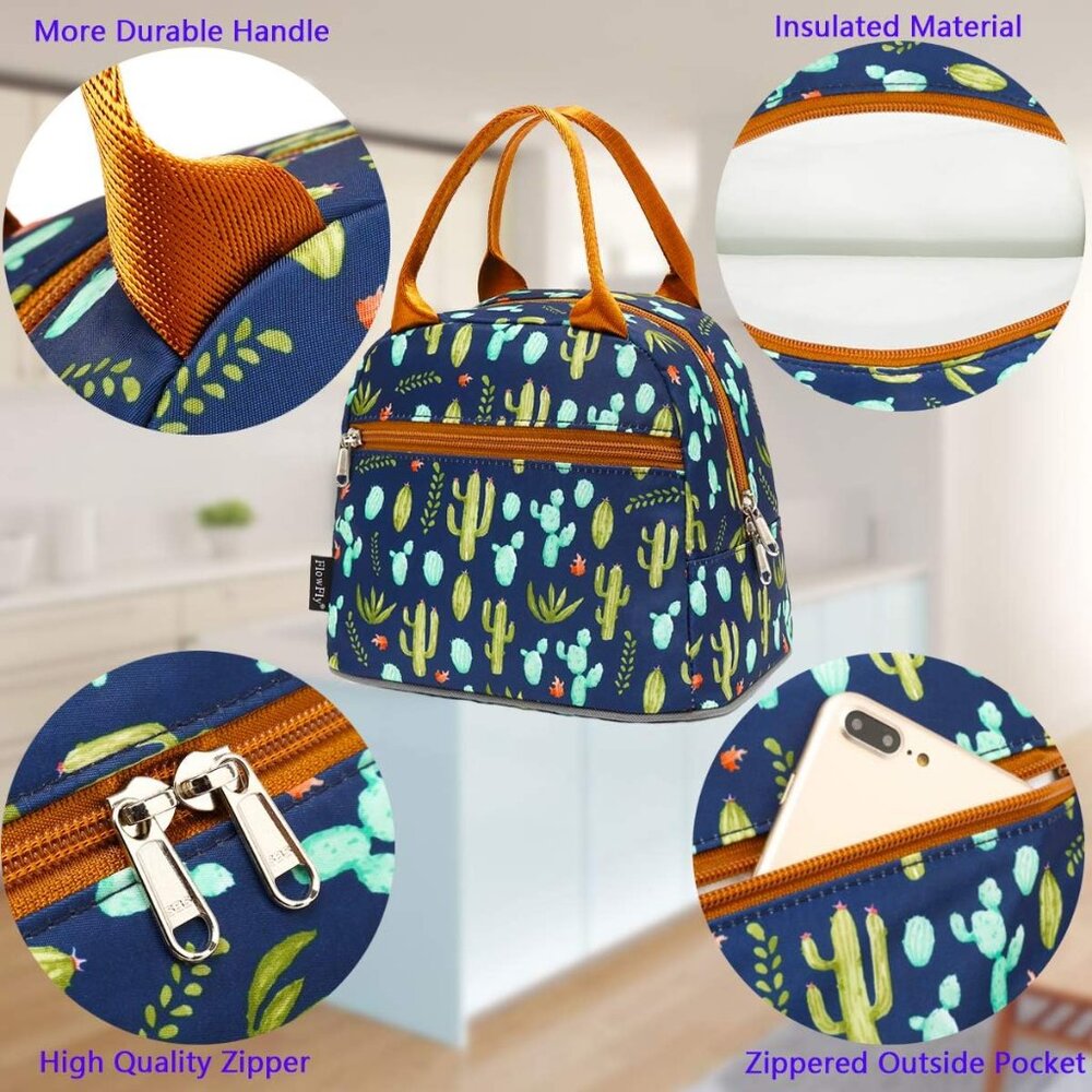 Insulated Lunch Cooler Bag - Tote Bag Organizer for Women/Men, Cactus - Picture 4 of 8